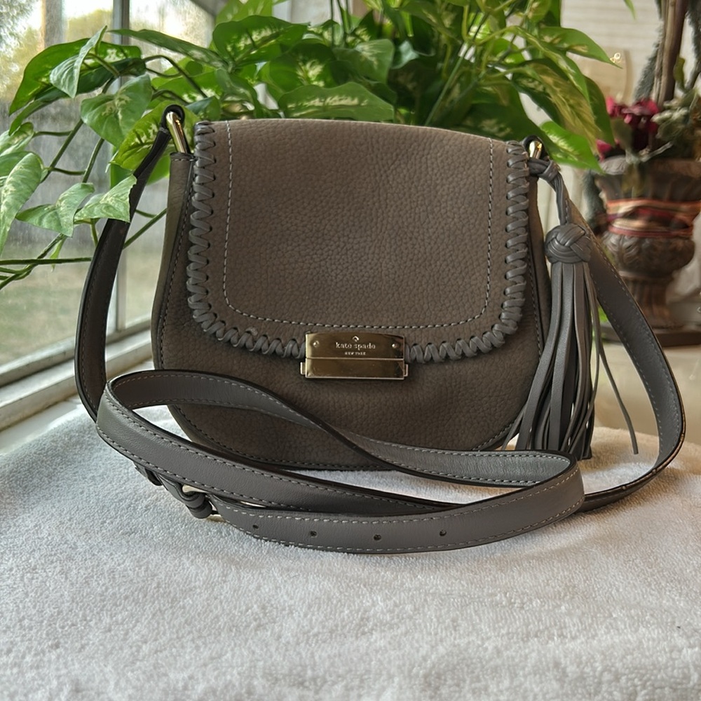Gray Kate Spade New York Suede Leather Adalise Crossbody Bag GUC